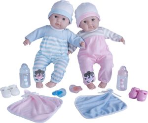 בובות תינוק רכות עיניים פקוחות/עצומות- סט של שניים עשר חלק- מושלם לילדים ,מגיל ומעלה.מבית היוצר:2Berenguer Boutique 30050 TWINS- 15 "